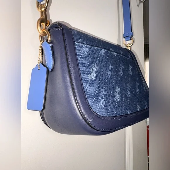 💙 Coach Saddle Bag 20 Signature Canvas & Leather Horse & Carriage C4059 - Picture 6 of 14